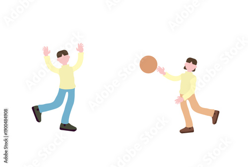 ボールで遊んでいる子供達のフラットなイラスト