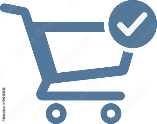 Shopping cart icon with check mark checkout purchase done complete order buy shop retail
