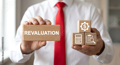 REVALUATION. Revaluation Business Failure Finance Crisis concept. Revalue and calculate. new Revaluation concept.