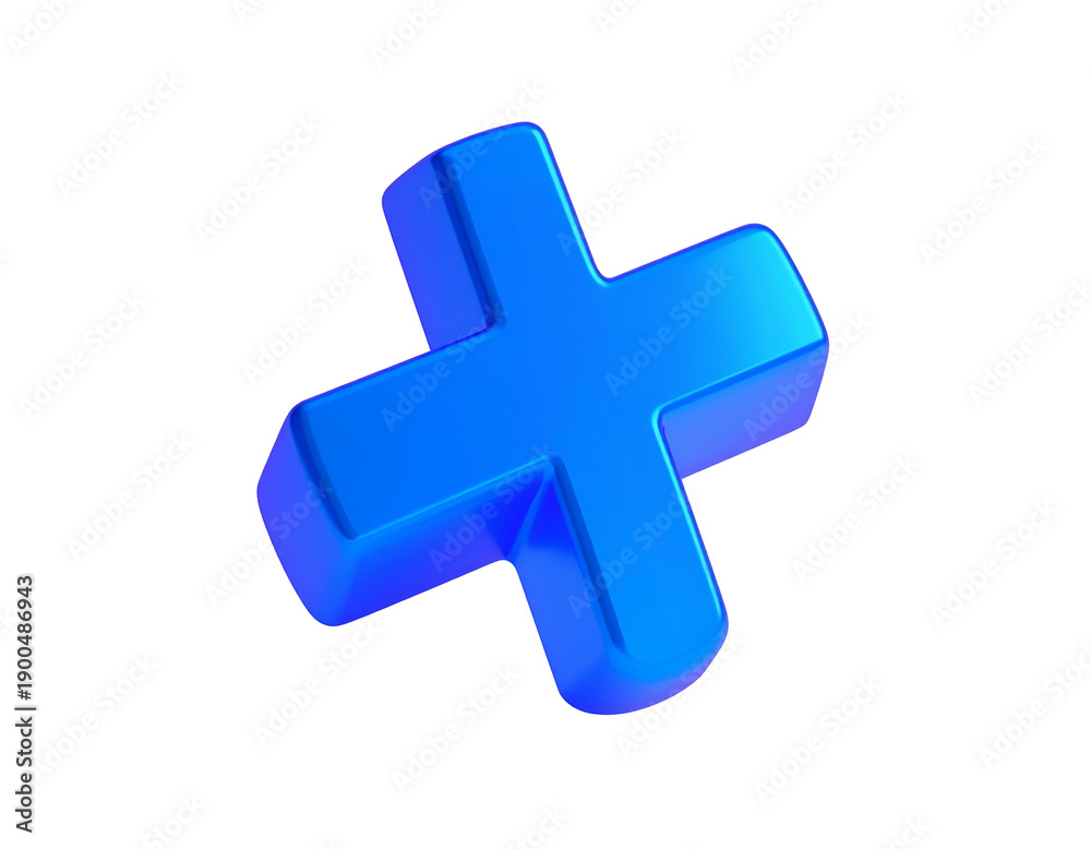 Obraz premium A 3D blue plus sign floating against a solid black background