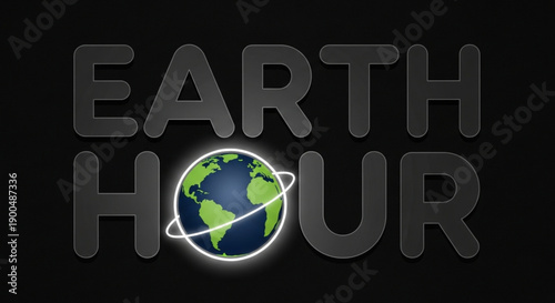 Earth hour logo with glowing globe and text on black background symbolizing environmental awareness and conservation