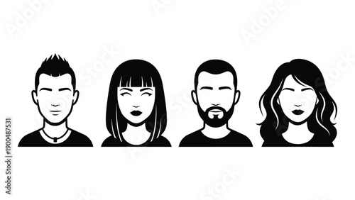 Four distinct individuals with unique facial features and expressions Vector
