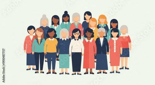 Diverse group of women standing together in solidarity and unity with colorful clothing