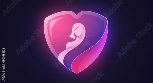 Glowing pink heart symbol with dual silhouette profile