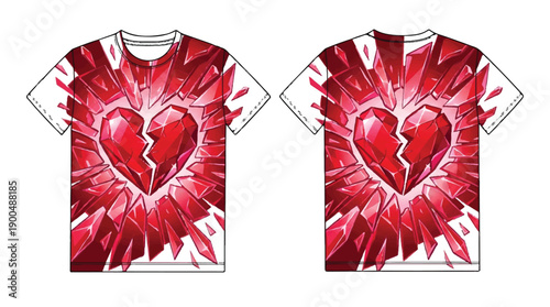 Bold Valentine vector mockup with a shattered effect, abstract geometric shapes and hearts in red and pink hues.