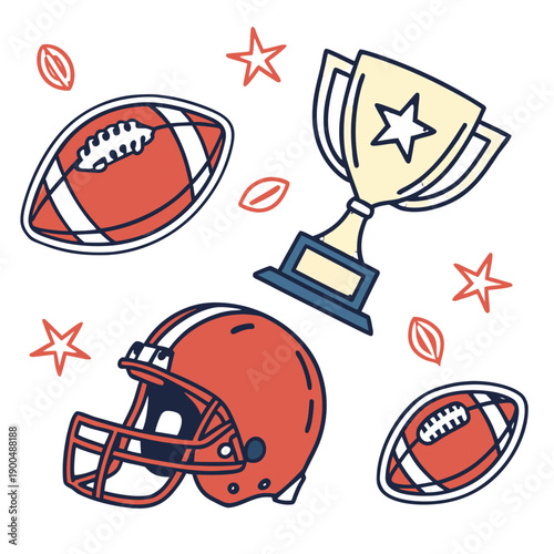 Sticker bundle with superbowl Artisan vector flat design, colorful and fun. transparent background