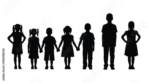 A diverse group of children and teenagers standing together in a line Vector