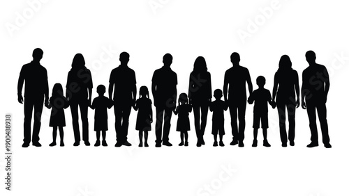 A diverse group of people standing together in a line, showcasing unity and diversity. Vector