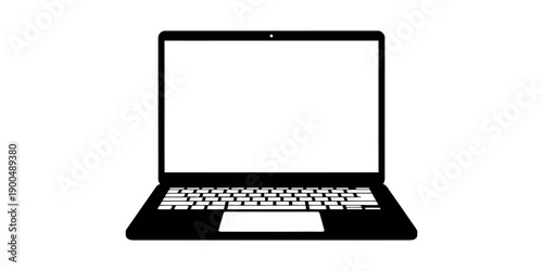 Modern laptop computer with blank screen and white keyboard.