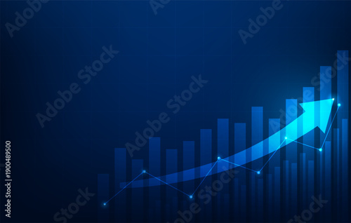 finance economy stock market investment chart growth on blue background. graph arrow economic trend increase global wallpaper. vector illustration fantastic technology.
