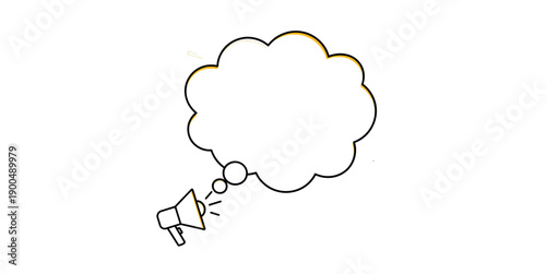 Simple line drawing of a thought bubble with a megaphone.