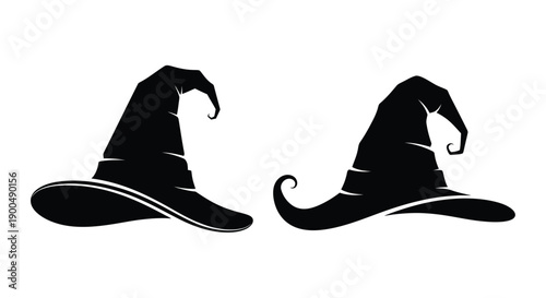 Two pointed witch hats in dark monochrome a striking silhouette