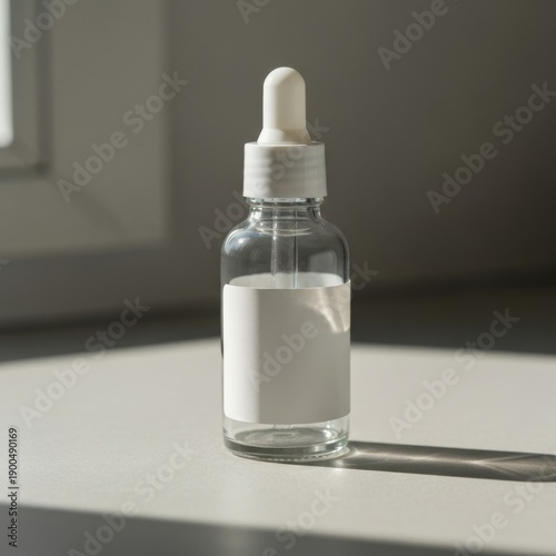 Isolated white container featuring a Luxury cosmetic product photo, unbranded serum bottle for a health and medical care