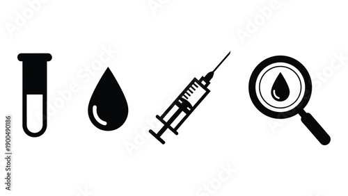 Medical icons representing laboratory tests, blood, injections, and analysis Vector