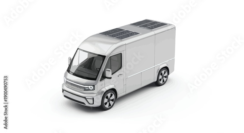 White electric van with solar panels on the roof studio shot