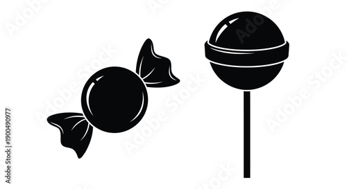 Two black lollipop shapes against a white background silhouette
