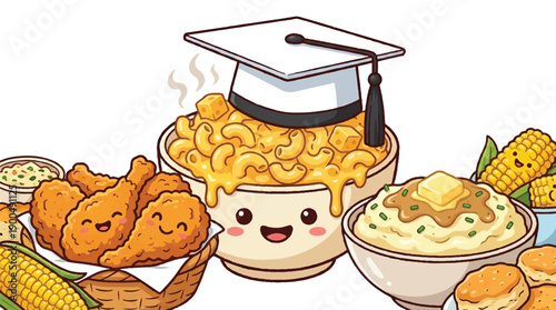 Colorful Cartoon American Comfort Food Vector - Delicious and Fun