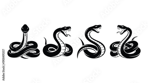 Stylized snakes intertwined in a dynamic and artistic formation. Vector