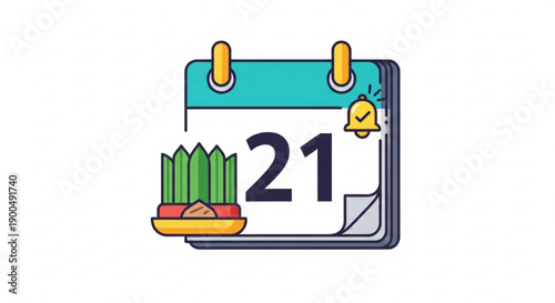 June 21st calendar icon with summer solstice food and notification bell