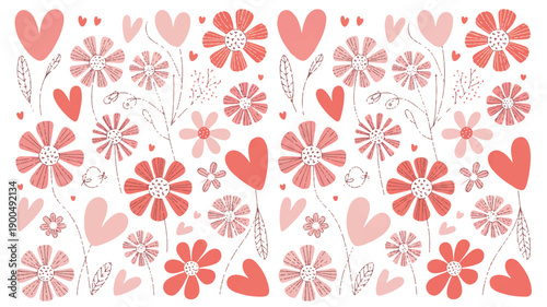 Cute Valentine Doodle Flower Pattern - Hand-Drawn Romantic Floral Design