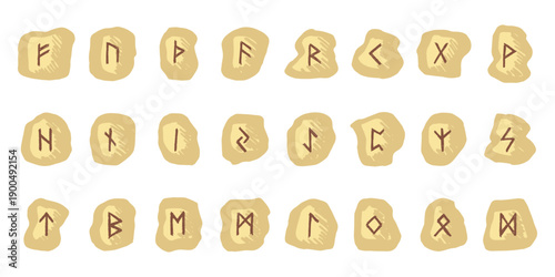 Set of hand drawn viking runes Rune stones with ancient norse alphabet characters engraved on them Scandinavian futhark germanic celtic Single element for design, print, web, decor