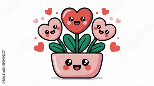 Cute Kawaii Valentine Flower Dish - Adorable Floral Illustration