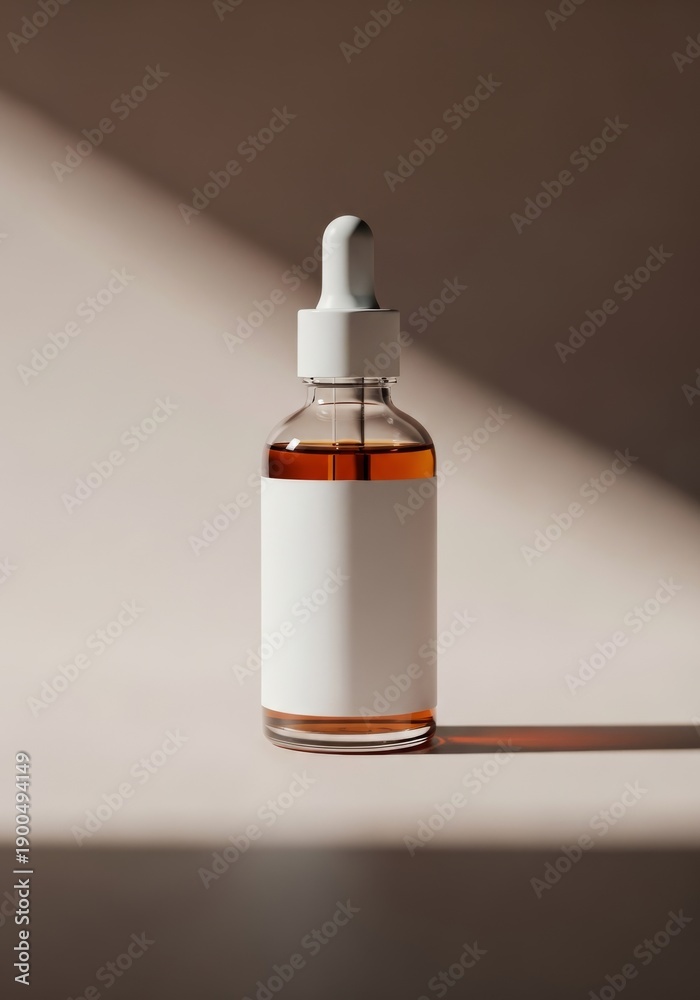 Naklejka premium Luxury cosmetic product photo, unbranded serum bottle, blank label, for beauty and cosmetic care on a matte cream background