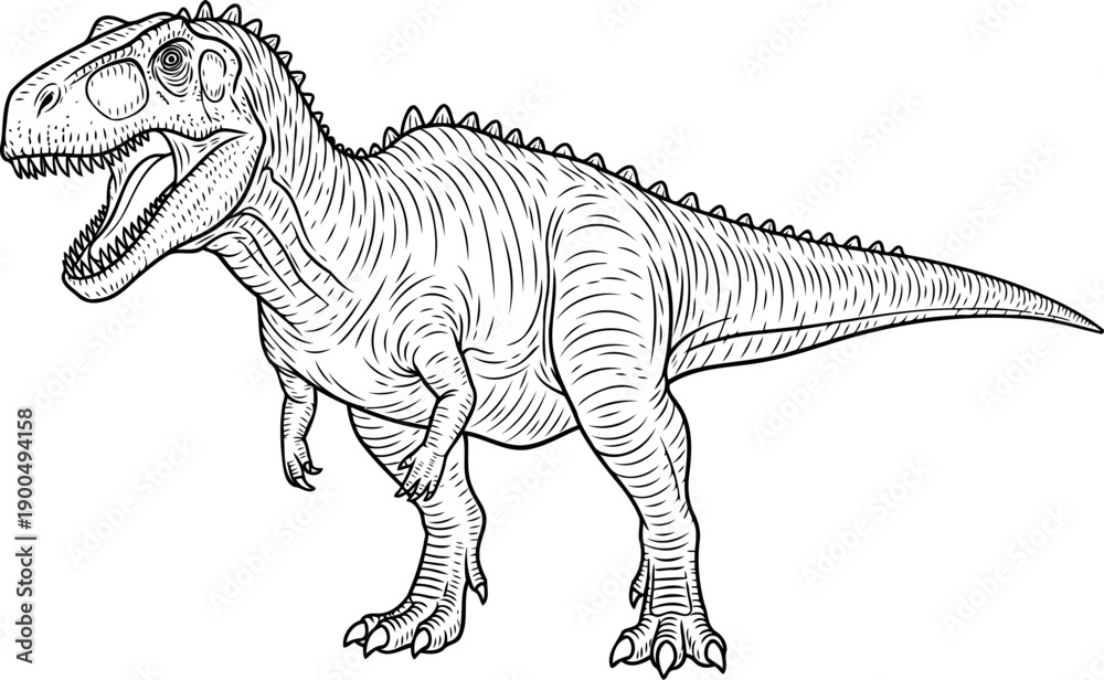 Fototapeta premium Carnotaurus dinosaur front view with horns line art illustration