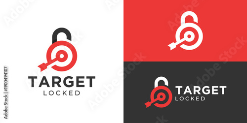 Creative simple target locked logo template. Lock target symbol, goals strategy symbol logo design vector illustration.