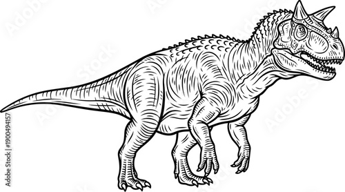Carnotaurus horned dinosaur line art illustration