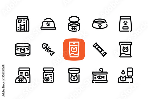 Outline Minimal Cat Food Icons Set