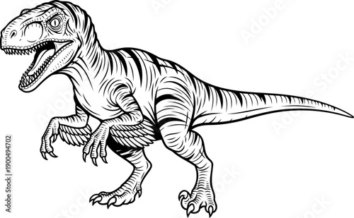 Fierce velociraptor predator running with open jaws