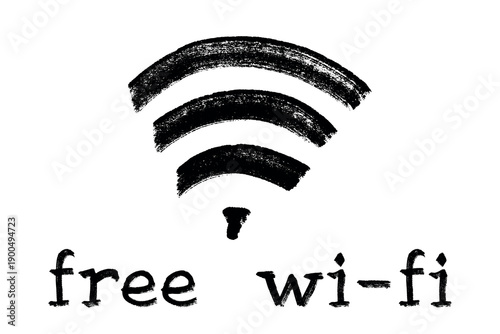 Hand drawn free wifi spot zone sign Public wi-fi area sign Wireless internet clipart in doodle style Single element for print, web, design, decor 3G, 4G, 5G, 6G, IoT