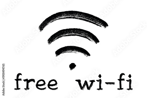 Hand drawn free wifi spot zone sign Public wi-fi area sign Wireless internet clipart in doodle style Single element for print, web, design, decor 3G, 4G, 5G, 6G, IoT