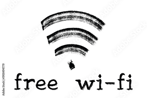 Hand drawn free wifi spot zone sign Public wi-fi area sign Wireless internet clipart in doodle style Single element for print, web, design, decor 3G, 4G, 5G, 6G, IoT