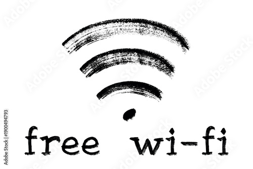 Hand drawn free wifi spot zone sign Public wi-fi area sign Wireless internet clipart in doodle style Single element for print, web, design, decor 3G, 4G, 5G, 6G, IoT