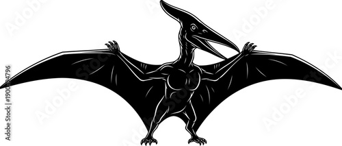 Flying pterodactyl pterosaur silhouette with wings