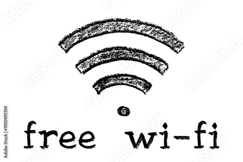 Hand drawn free wifi spot zone sign Public wi-fi area sign Wireless internet clipart in doodle style Single element for print, web, design, decor 3G, 4G, 5G, 6G, IoT