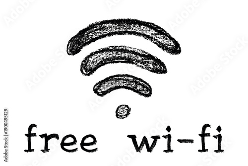 Hand drawn free wifi spot zone sign Public wi-fi area sign Wireless internet clipart in doodle style Single element for print, web, design, decor 3G, 4G, 5G, 6G, IoT