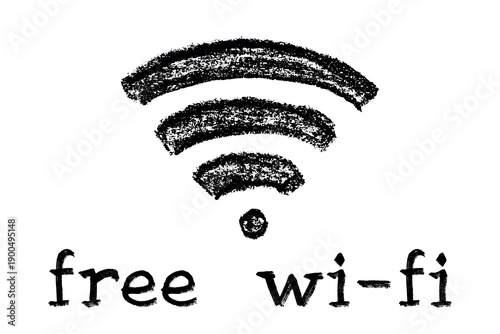 Hand drawn free wifi spot zone sign Public wi-fi area sign Wireless internet clipart in doodle style Single element for print, web, design, decor 3G, 4G, 5G, 6G, IoT