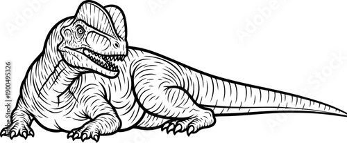 Lying down dilophosaurus dinosaur resting side profile sketch