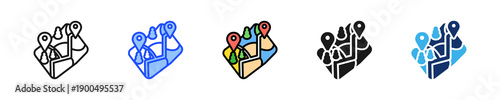 Tourist Map Icon Collection With Multiple Styles
