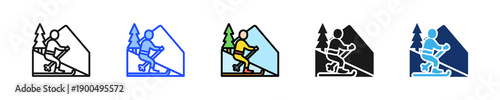 Ski Trip Icon Collection With Multiple Styles