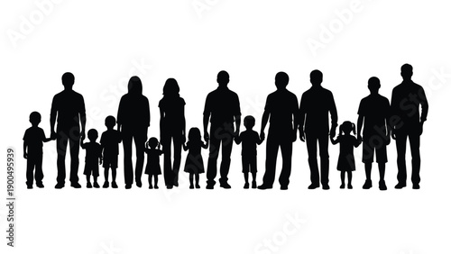 Silhouettes of diverse family members standing in a line Vector