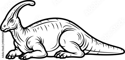 Resting parasaurolophus crested dinosaur pose
