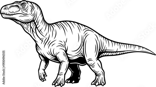 Stalking megalosaurus carnivore walking with low center of gravity