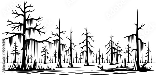 Spooky dead tree swamp silhouette landscape