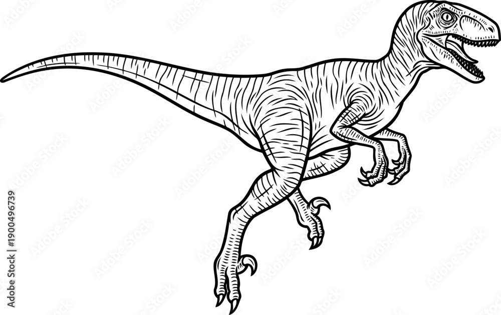 Fototapeta premium Swift velociraptor dinosaur running with sickle claws extended