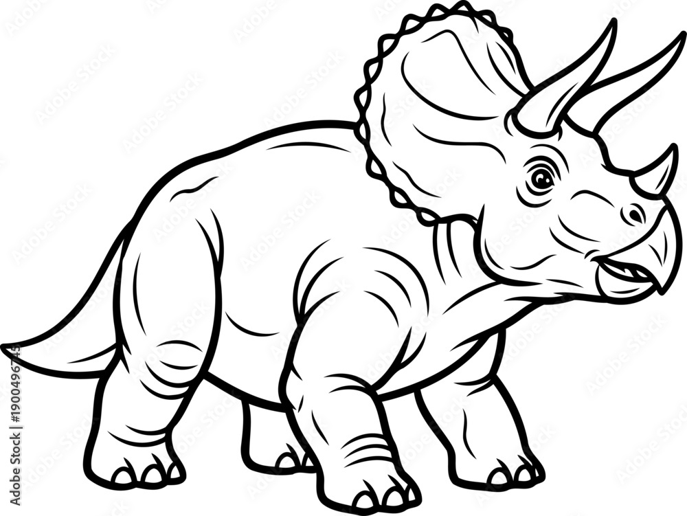 Fototapeta premium Three horned triceratops herbivore dinosaur line drawing