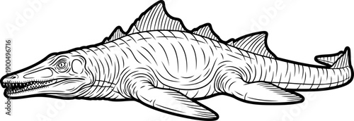 Swimming elasmosaurus aquatic reptile illustration